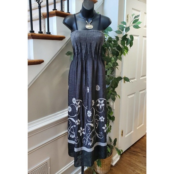 Lapsi Women Black Floral Polyester Square Neck Sleeveless Long Maxi Dress Size 1 - Picture 1 of 10